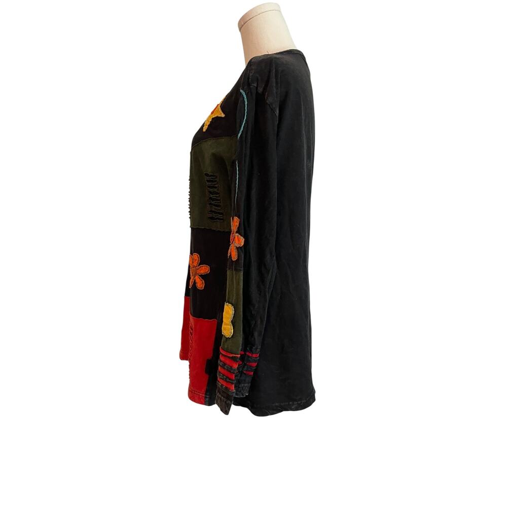 Boho NEPAL HIPPIE Shirt Womens Size XL Agan Traders Artsy Patchwork Lagenlook - Picture 2 of 9